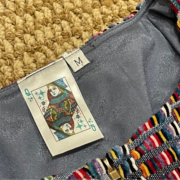 Queen of Sparkles Denim Tweed Plaid Long Sleeve Poof Sleeve Dress Medium - Picture 8 of 13